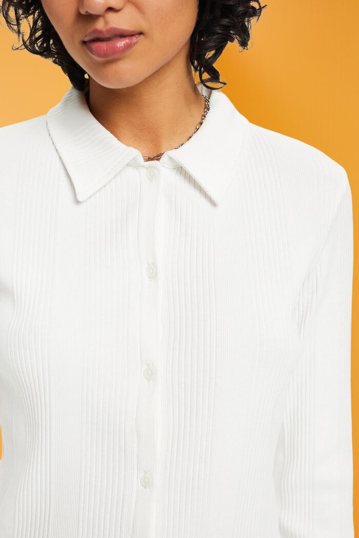 Ribbed long-sleeved polo shirt with buttons, OFF WHITE, detail image number 2