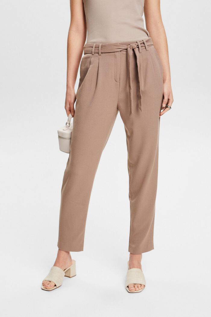 Chinos with a high-rise waistband and a belt, TAUPE, detail image number 0