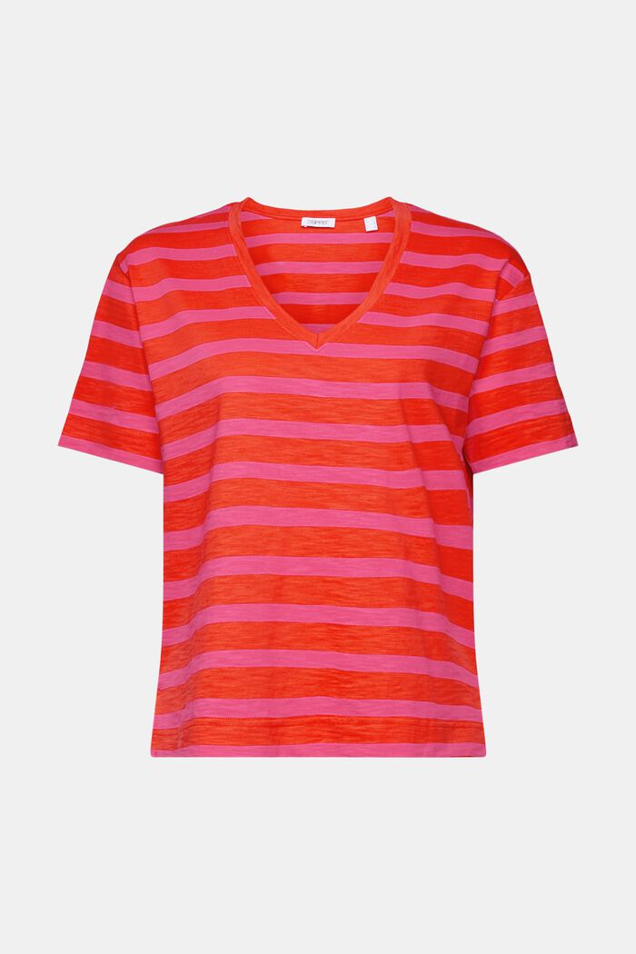 Striped V-Neck T-Shirt, PINK FUCHSIA, detail image number 5