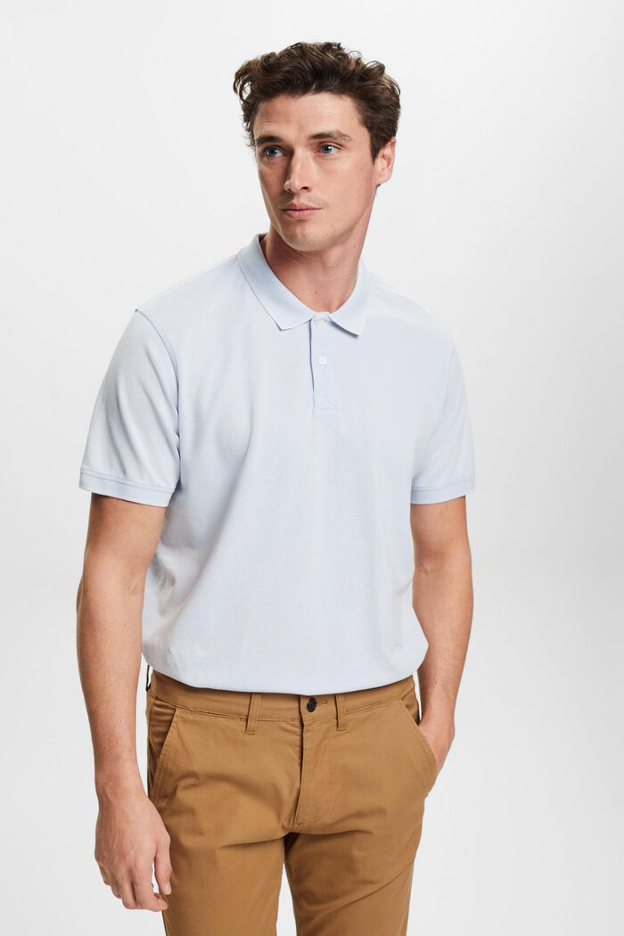 Stone-washed cotton pique polo shirt, PASTEL BLUE, detail image number 0