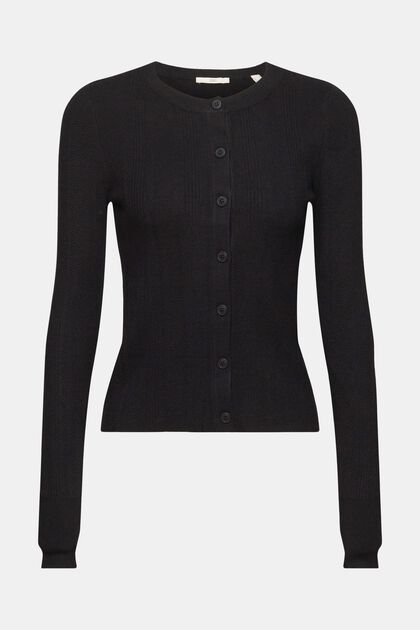 Pointelle cardigan, BLACK, overview