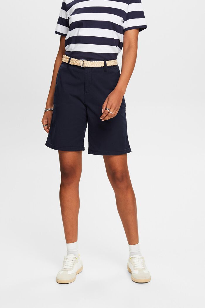 Shorts with braided raffia belt, NAVY, detail image number 0
