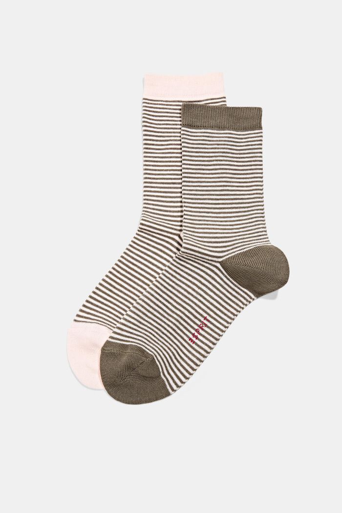 Double pack of striped socks, organic cotton, ROSE/KHAKI, detail image number 0