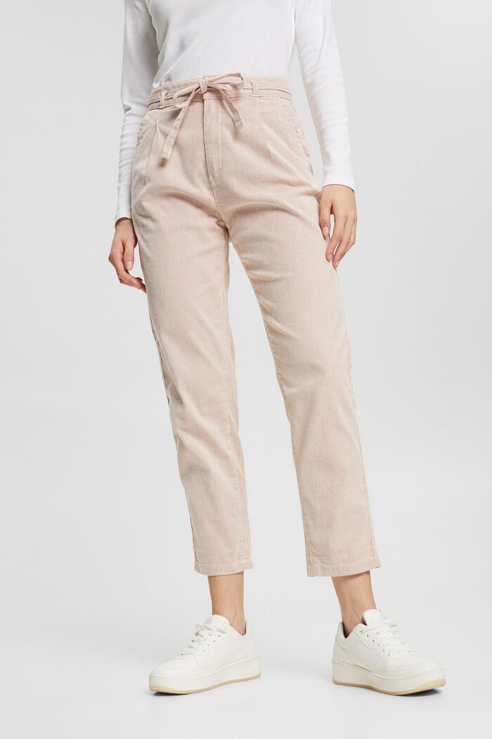 Striped cloth trousers with tie-around belt, BEIGE, detail image number 0
