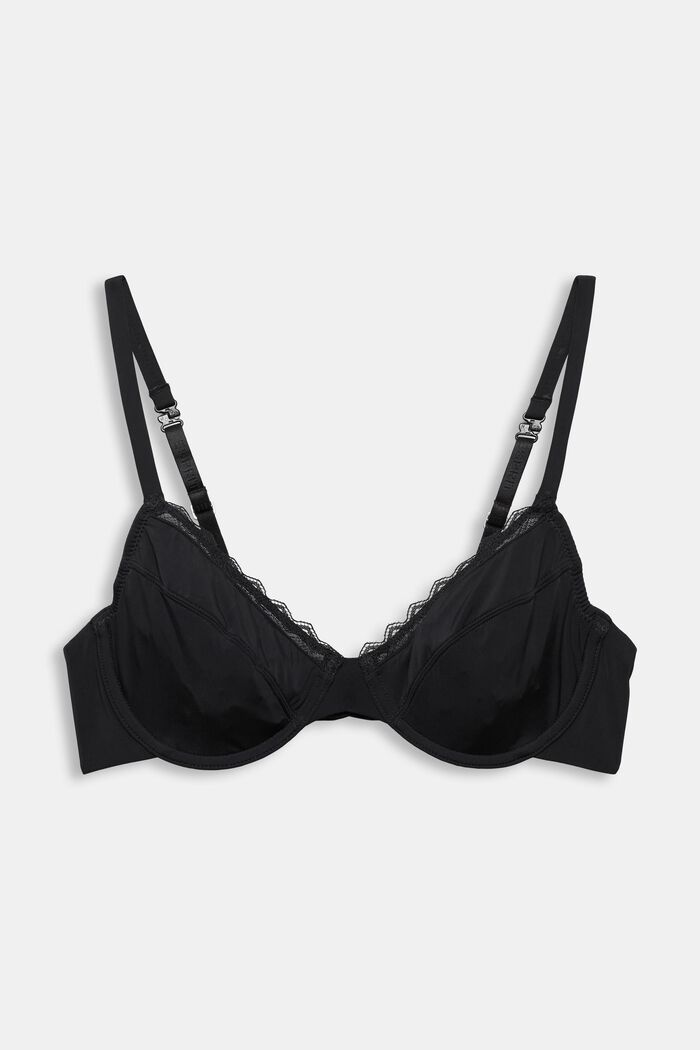 Underwire bra with lace, BLACK, detail image number 0