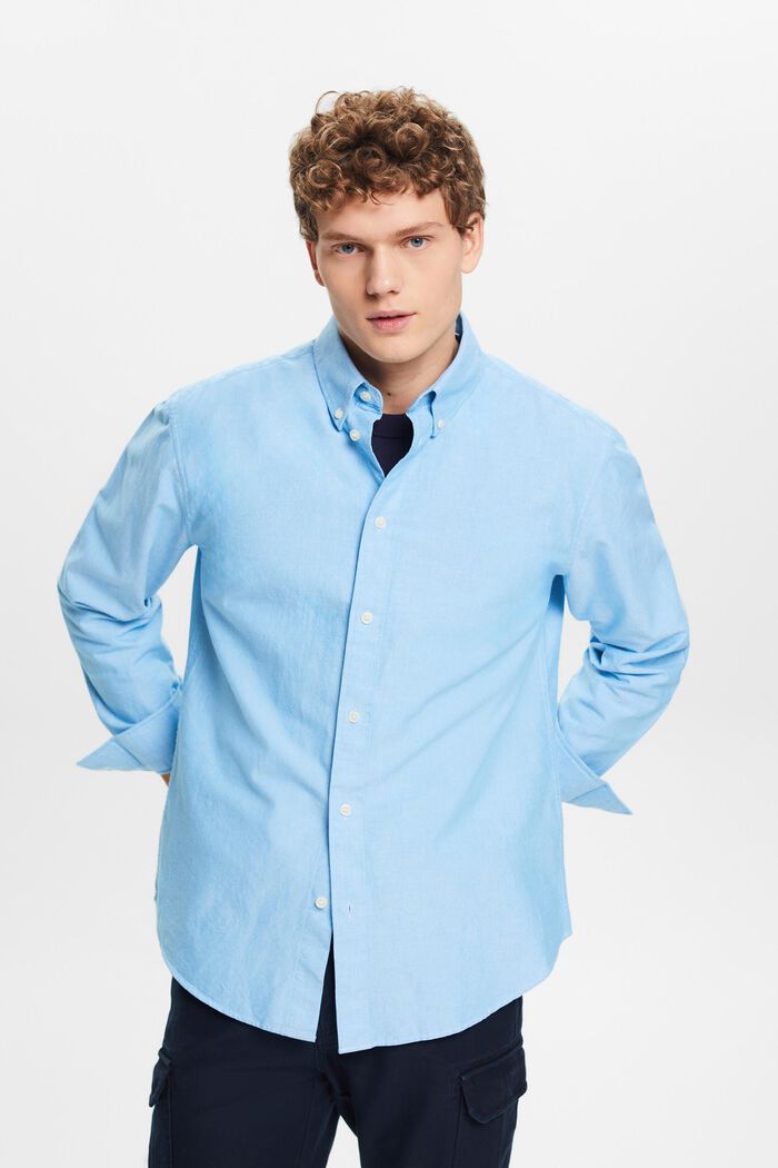 Cotton Oxford Shirt, BLUE, detail image number 0