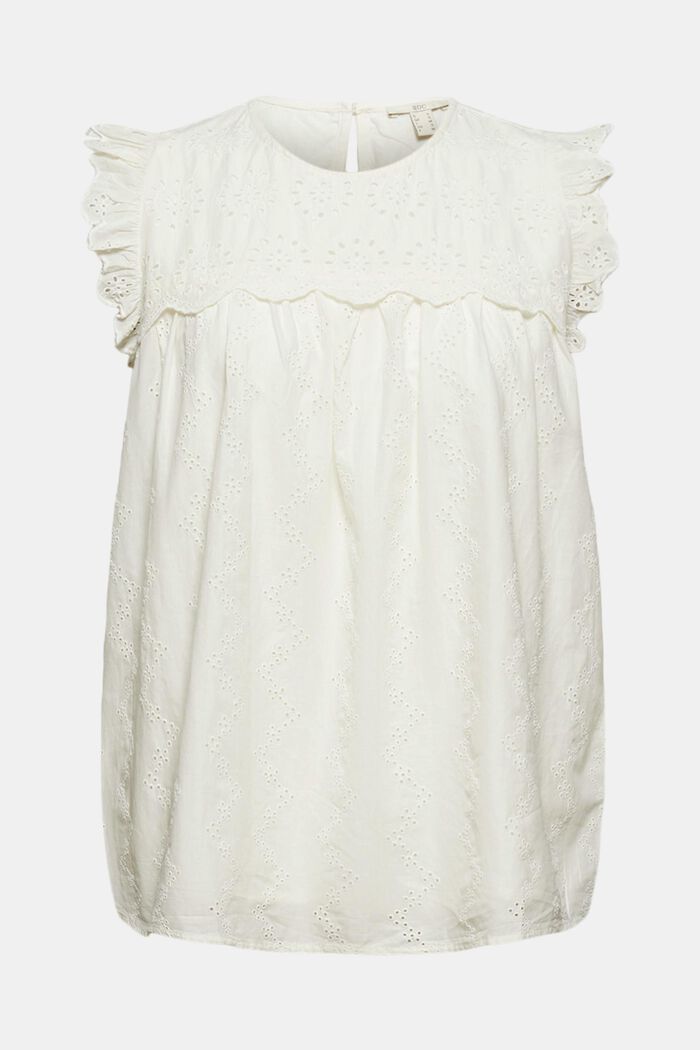 Blouse with broderie anglaise, organic cotton, OFF WHITE, overview