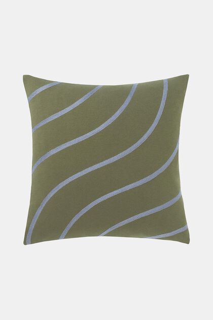 Cushion cover with embroidered curved line pattern, GREEN, overview