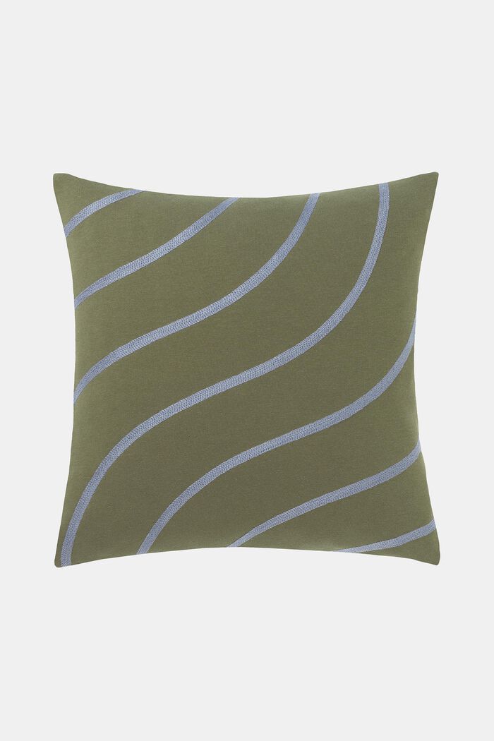 Cushion cover with embroidered curved line pattern, GREEN, detail image number 0
