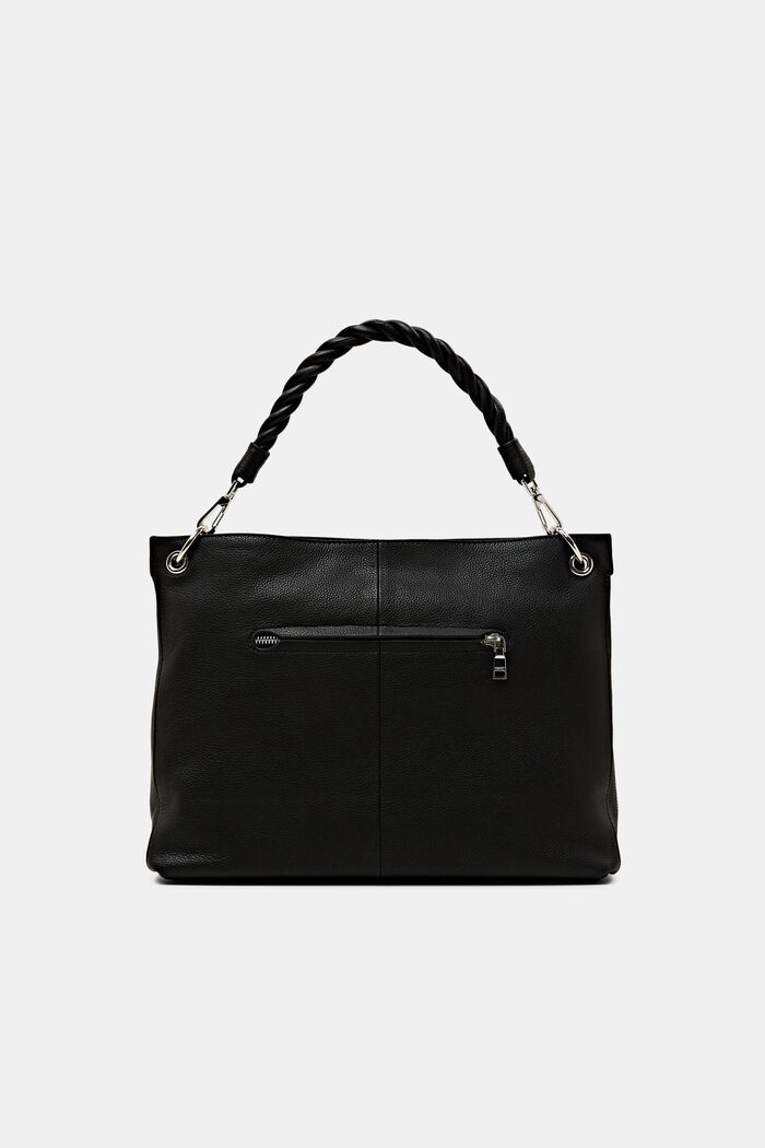 Leather shoulder bag with detachable handle, BLACK, detail image number 0