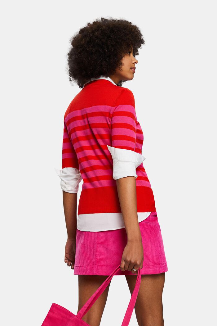 Striped Crew Neck Sweatshirt, RED, detail image number 4
