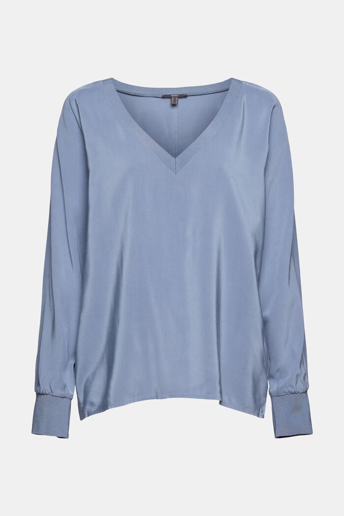 Blouse with LENZING™ ECOVERO™, GREY BLUE, overview