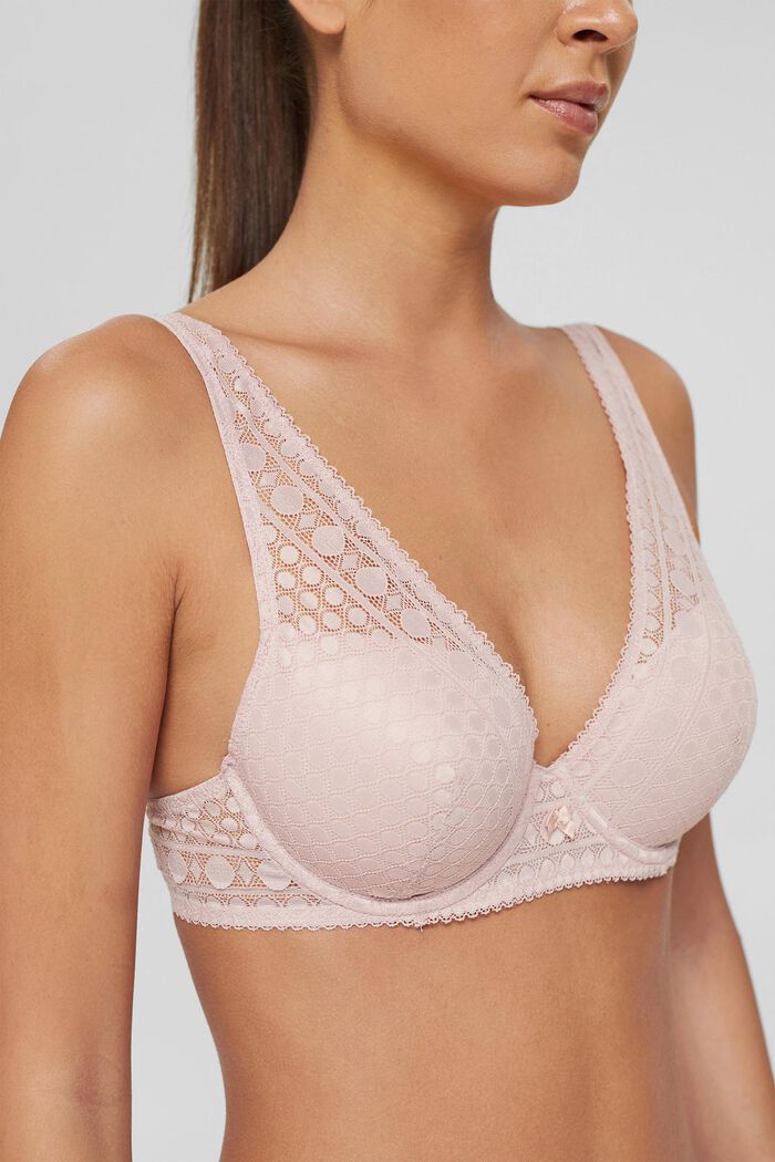 Padded underwire bra with geometric lace, OLD PINK, detail image number 2