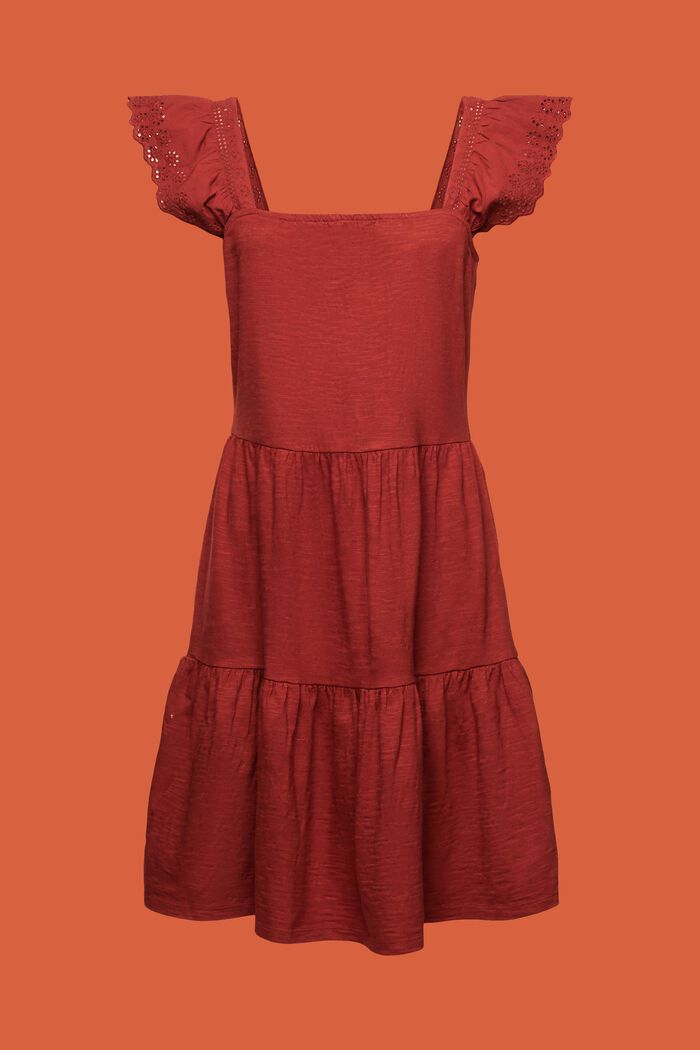 Jersey dress with embroidered lace sleeves, TERRACOTTA, detail image number 6