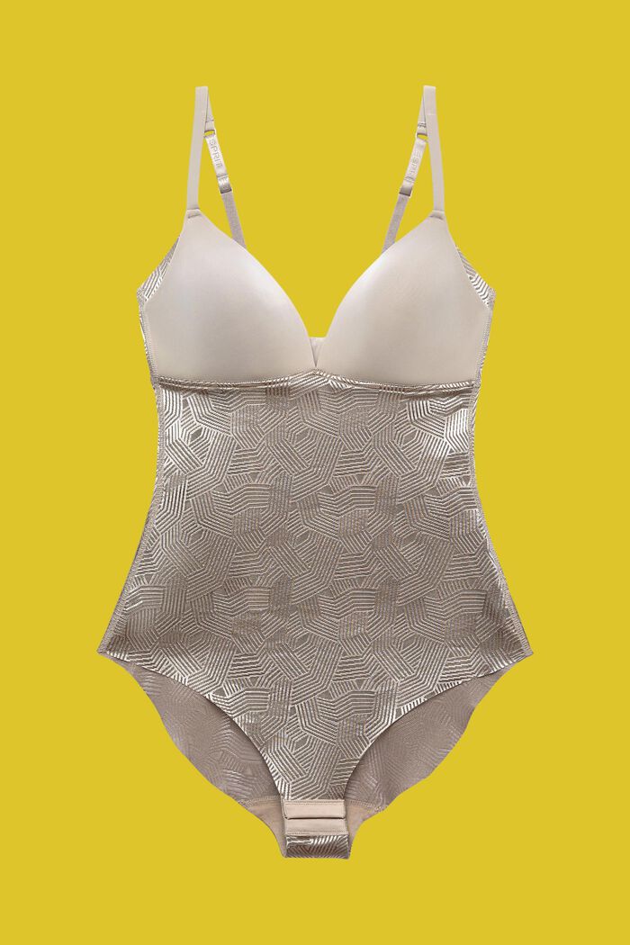 Padded bodysuit with geometric lace, LIGHT TAUPE, detail image number 4