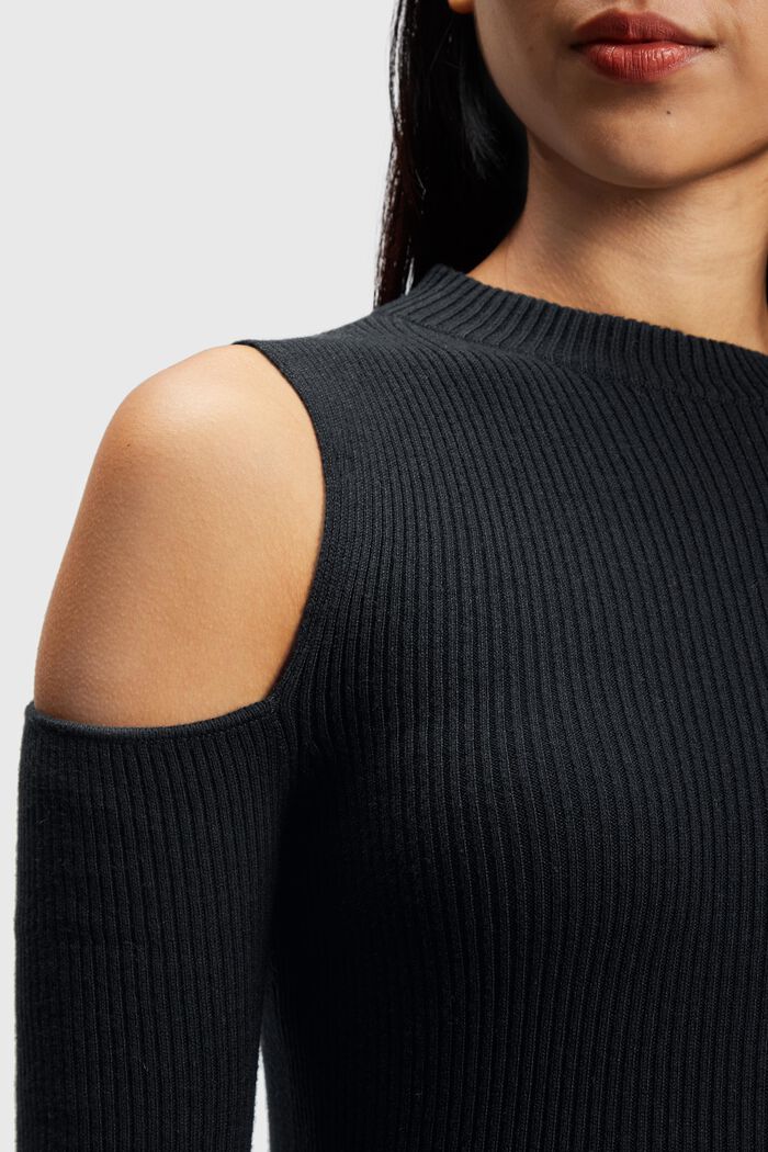 Cut-out shoulder sweatshirt, BLACK, detail image number 2