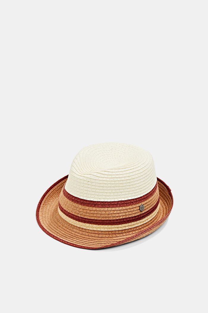 Striped trilby hat made of paper bast