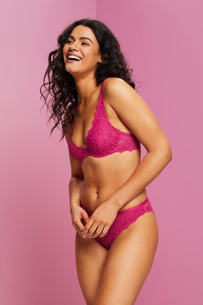 Floral Lace Bra, PINK FUCHSIA, detail image number 0