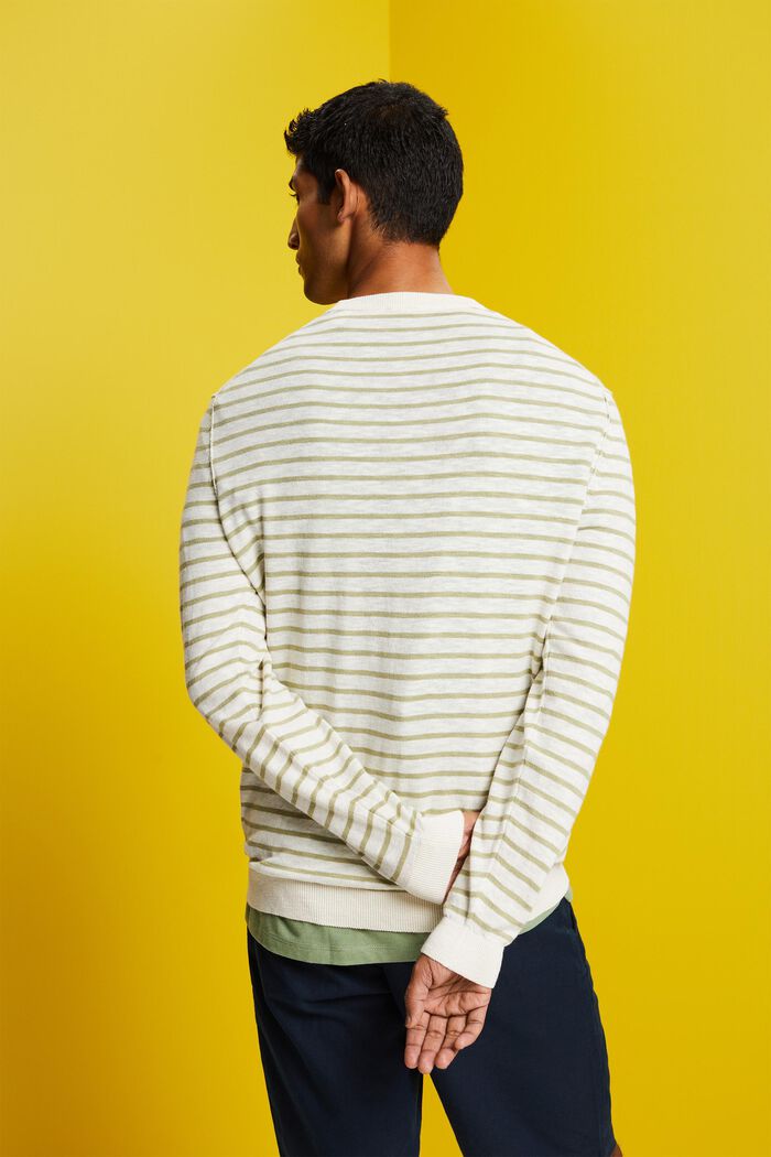 Striped crewneck jumper, cotton-linen blend, NEW ICE, detail image number 3