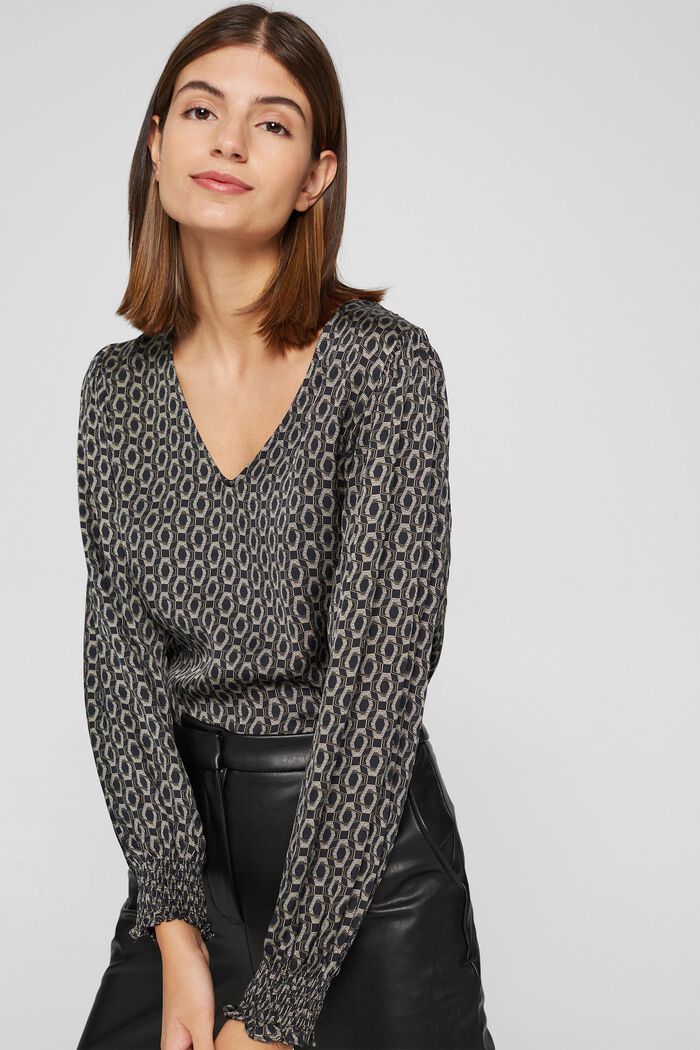 Printed satin blouse, LENZING™ ECOVERO™, BLACK, detail image number 6