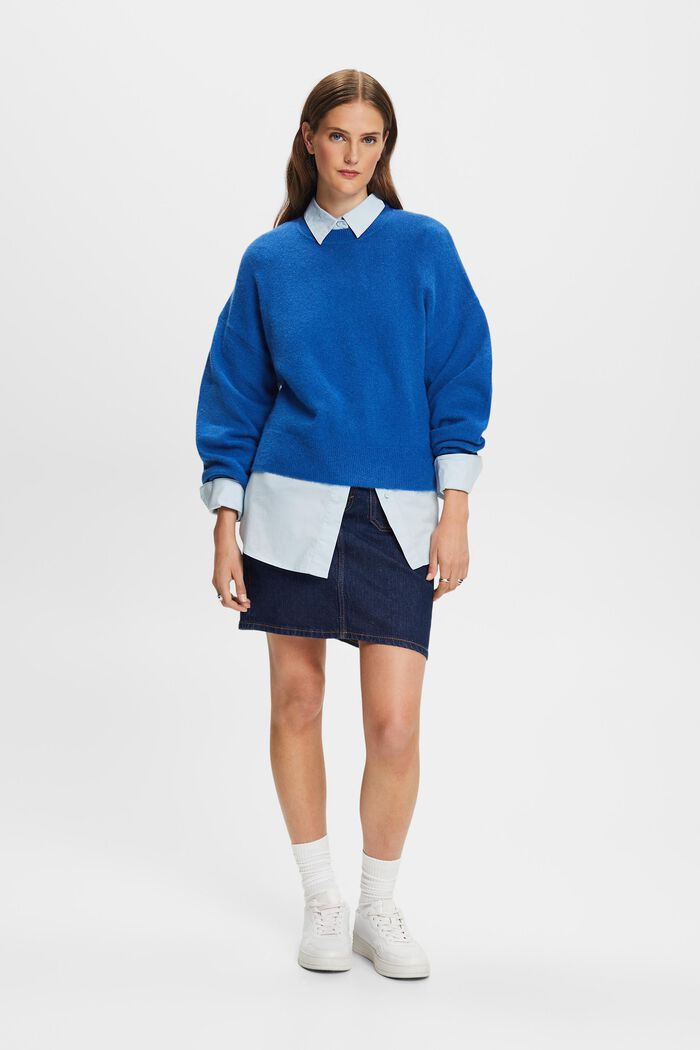 Wool Blend Crewneck Sweater, BRIGHT BLUE, detail image number 4