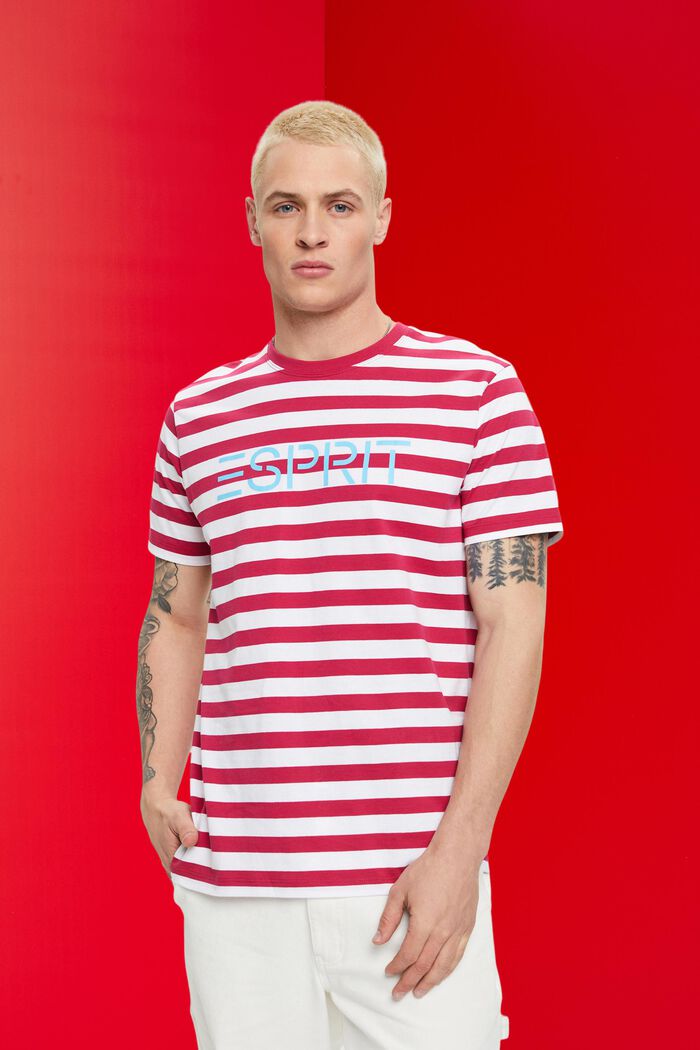 Striped Cotton T-Shirt, DARK PINK, detail image number 0