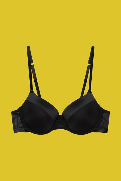 Underwired, padded bra with side mesh insert