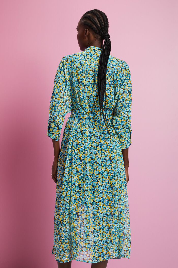 Midi dress with all-over pattern, TURQUOISE, detail image number 3