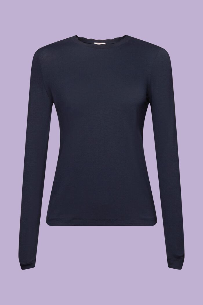 Scalloped Longsleeve Top, NAVY, detail image number 6