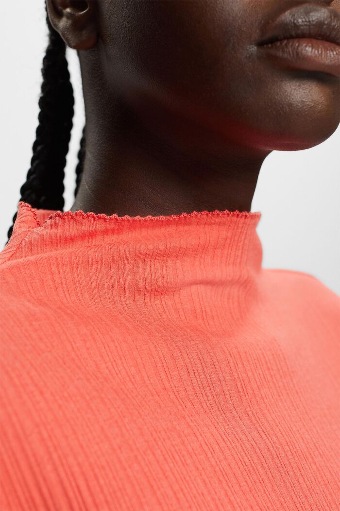 Ribbed long sleeve top, CORAL RED, detail image number 2
