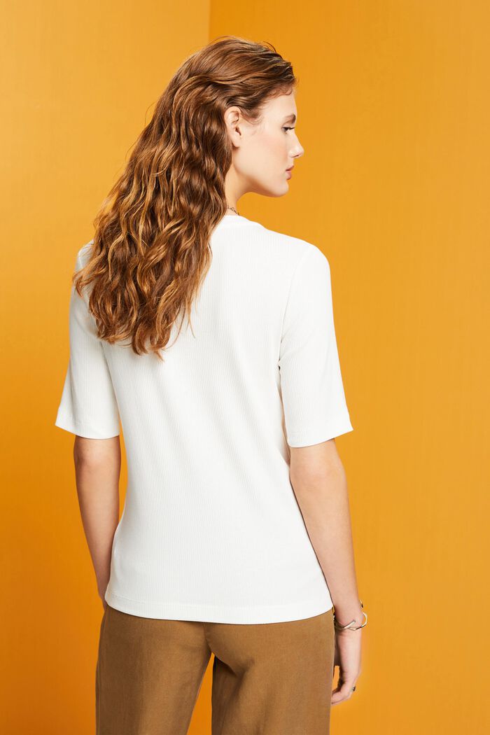 ribbed top with crochet neck detail, OFF WHITE, detail image number 3