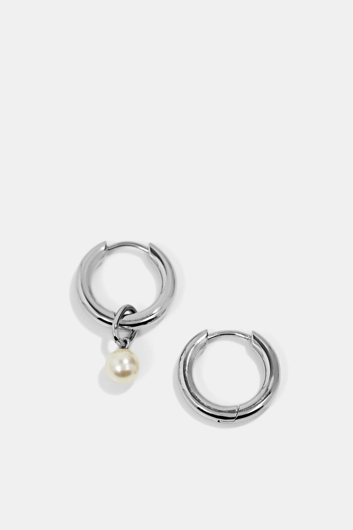Stainless steel hoop earrings with bead pendant