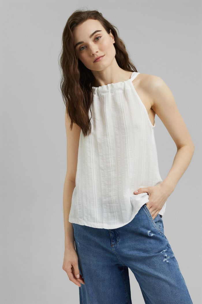 Halterneck top with organic cotton, OFF WHITE, detail image number 0