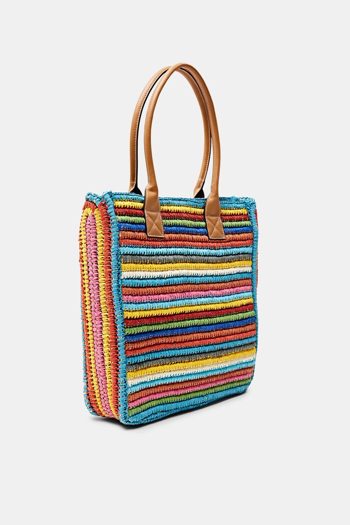 Raffia tote bag with faux leather handles, MULTICOLOUR, detail image number 3