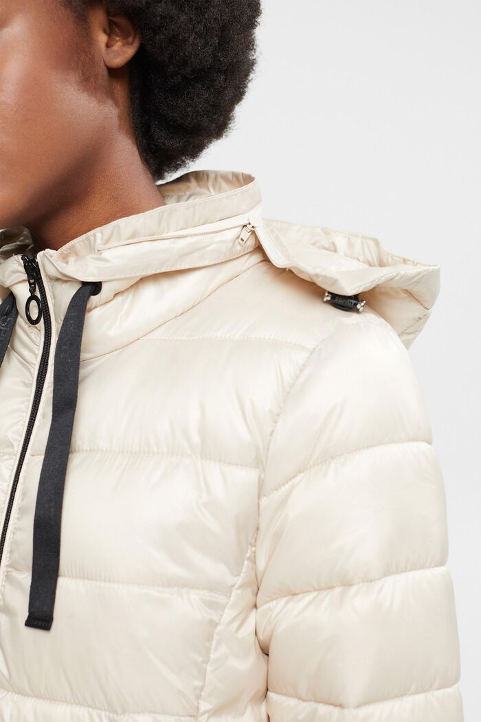 Quilted coat with detachable drawstring hood, CREAM BEIGE, detail image number 0