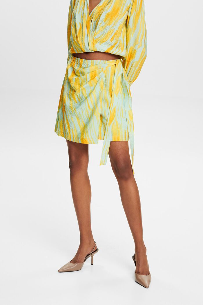 Printed Crinkled Wrap Mini Skirt, CITRUS GREEN, detail image number 0