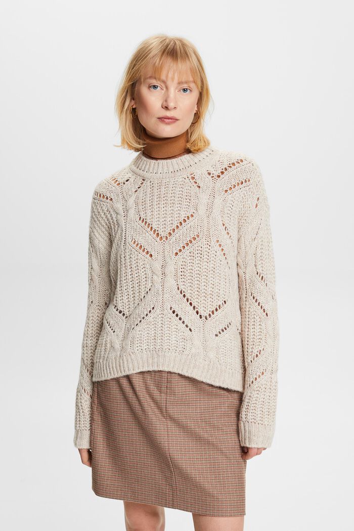 Open Knit Wool-Blend Sweater, DUSTY NUDE, detail image number 1