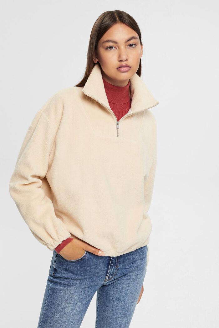 Fleece sweatshirt with zip-neck