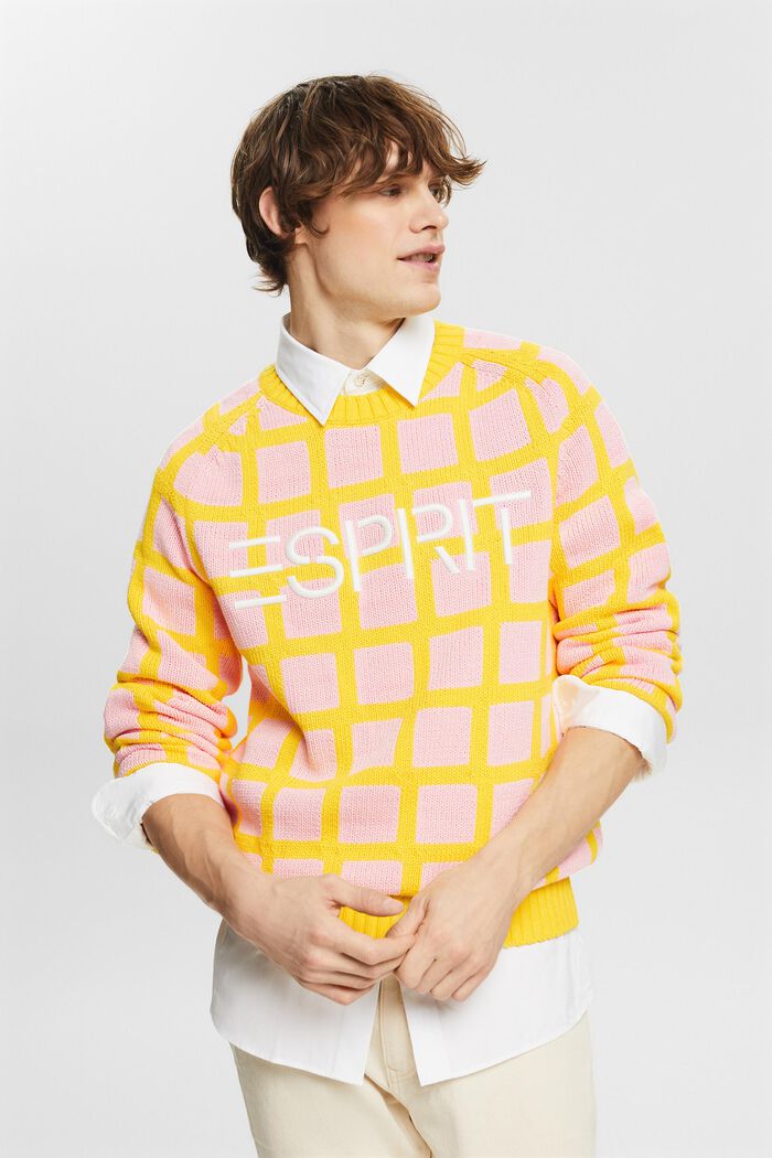Logo Grid Chunky Knit Sweater, YELLOW, detail image number 4