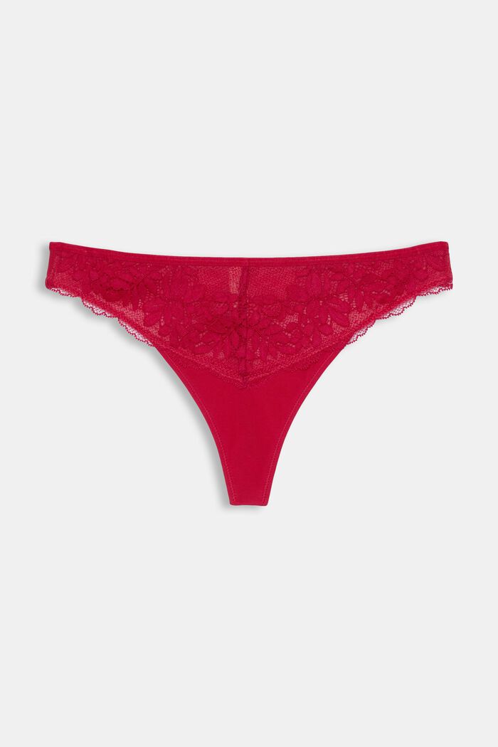 Mesh thong with floral lace, PINK FUCHSIA, detail image number 1