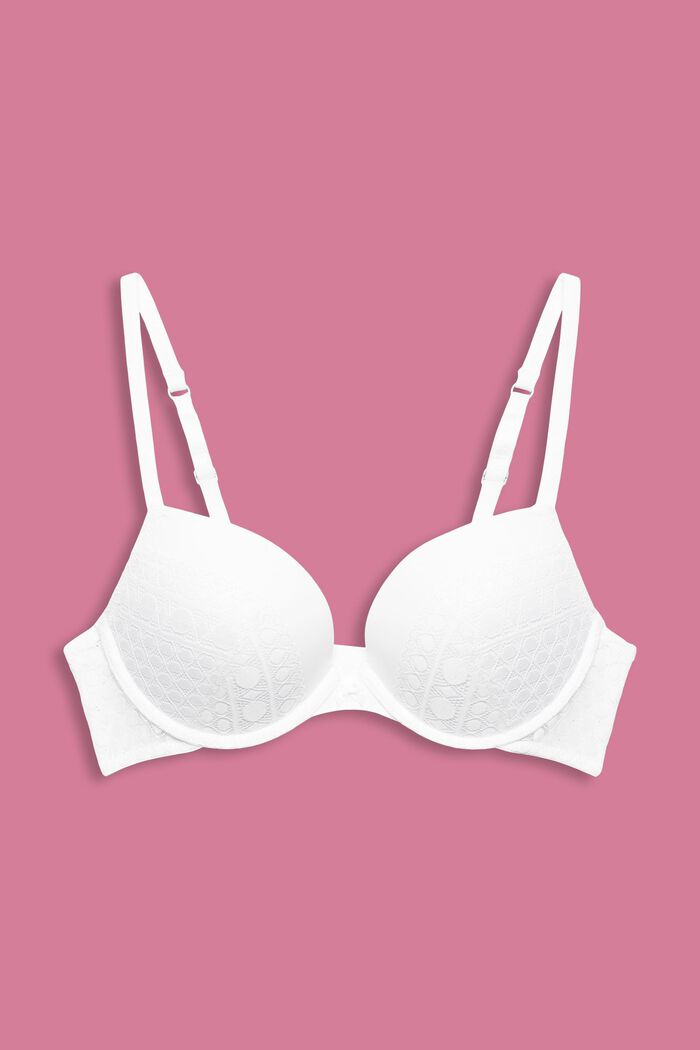 Recycled: push-up bra with lace trim, WHITE, detail image number 4
