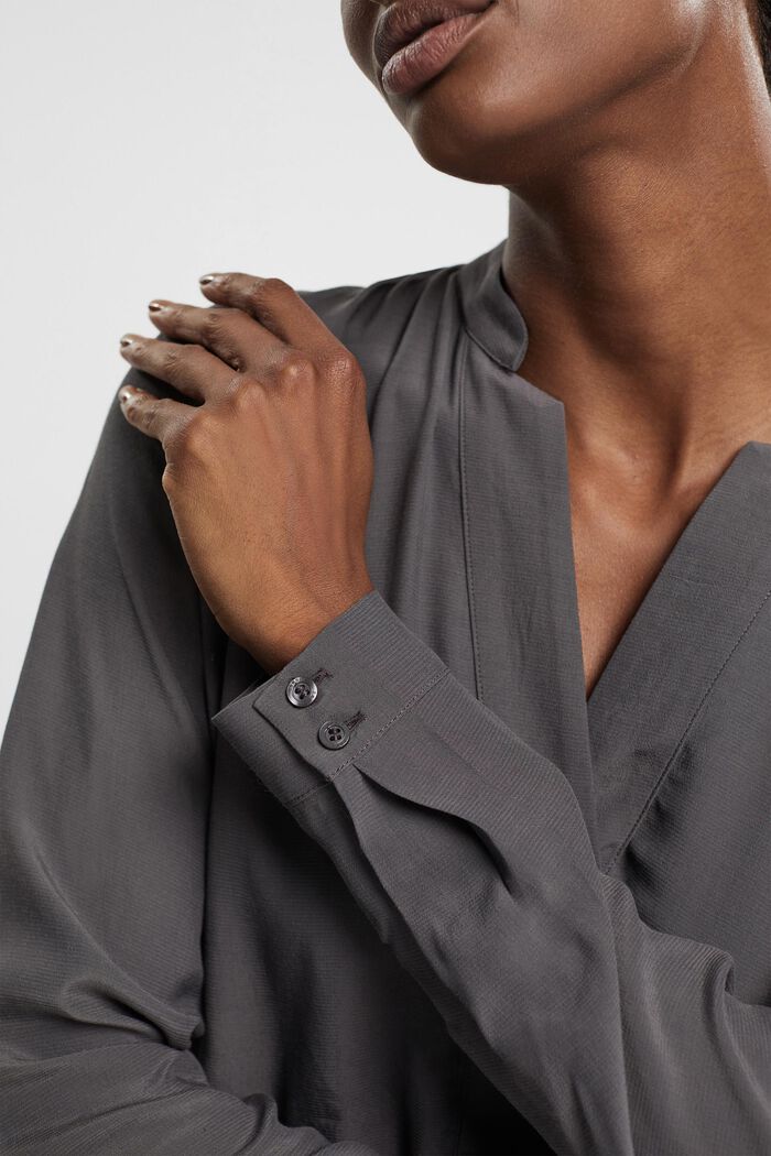 V-neck blouse, LENZING™ ECOVERO™, ANTHRACITE, detail image number 0