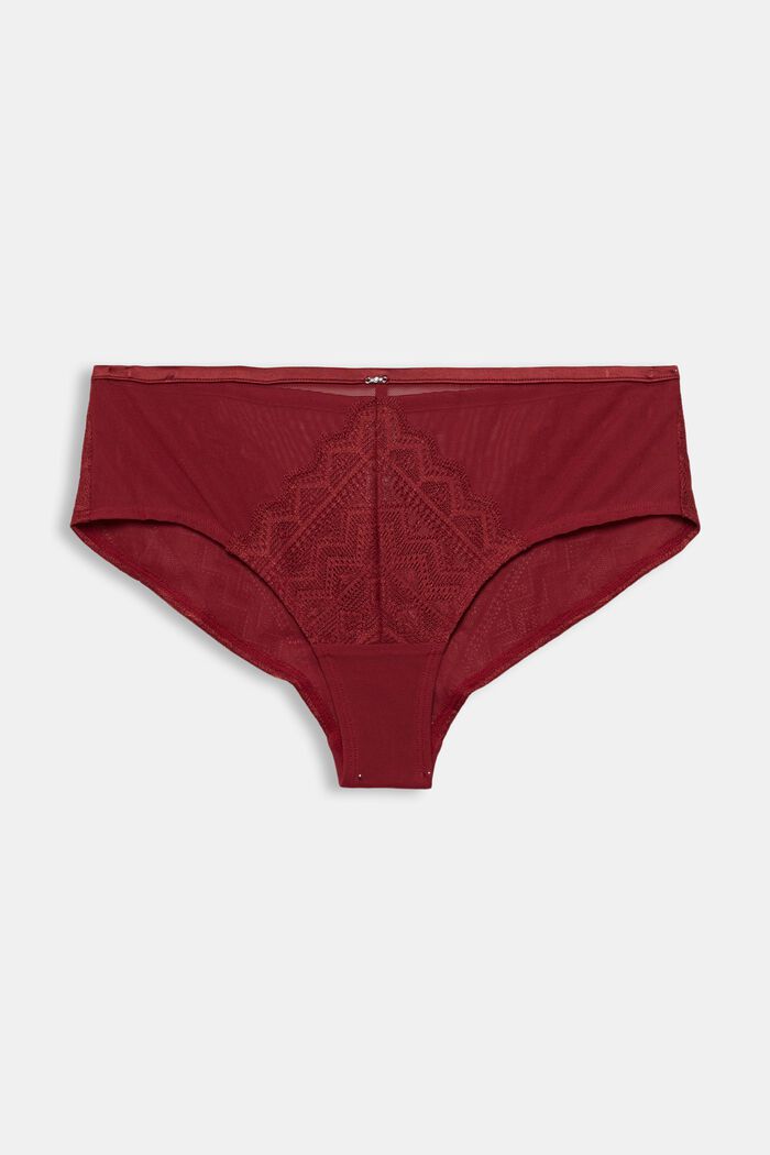 Made of recycled material: Brazilian shorts with lace, CHERRY RED, detail image number 4