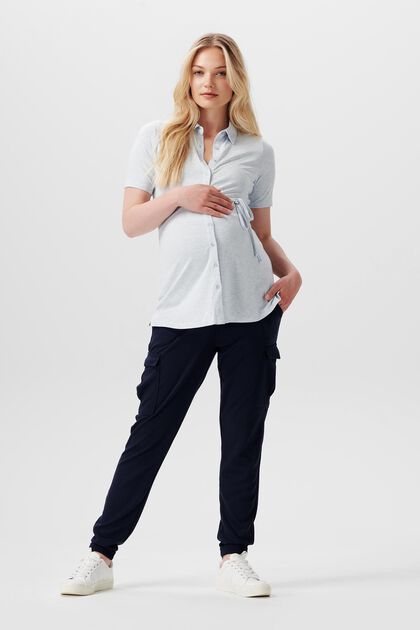 Jersey blouse with detachable belt, LIGHT BLUE, overview