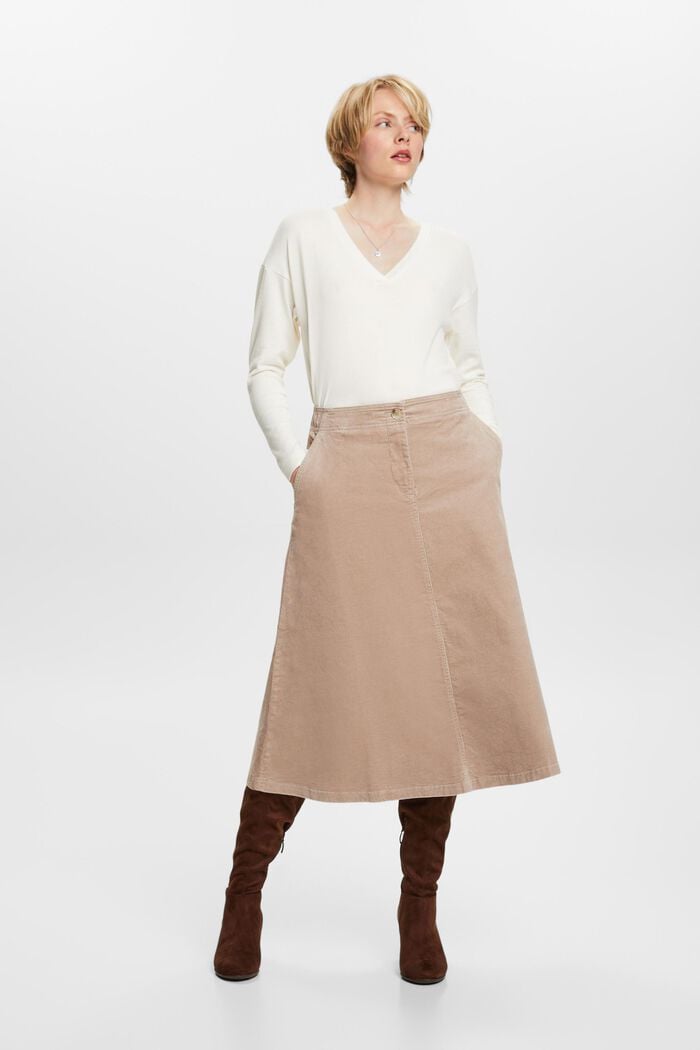 Corduroy Midi Skirt, LIGHT TAUPE, detail image number 5