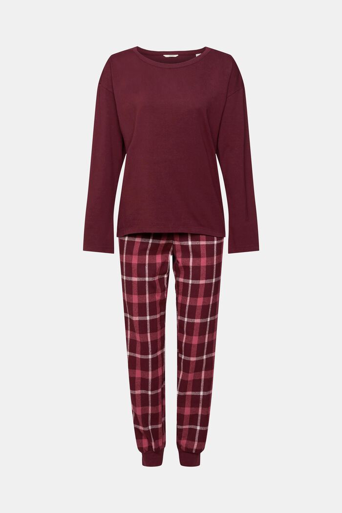 Pyjama set with checked flannel bottoms, BORDEAUX RED, detail image number 2