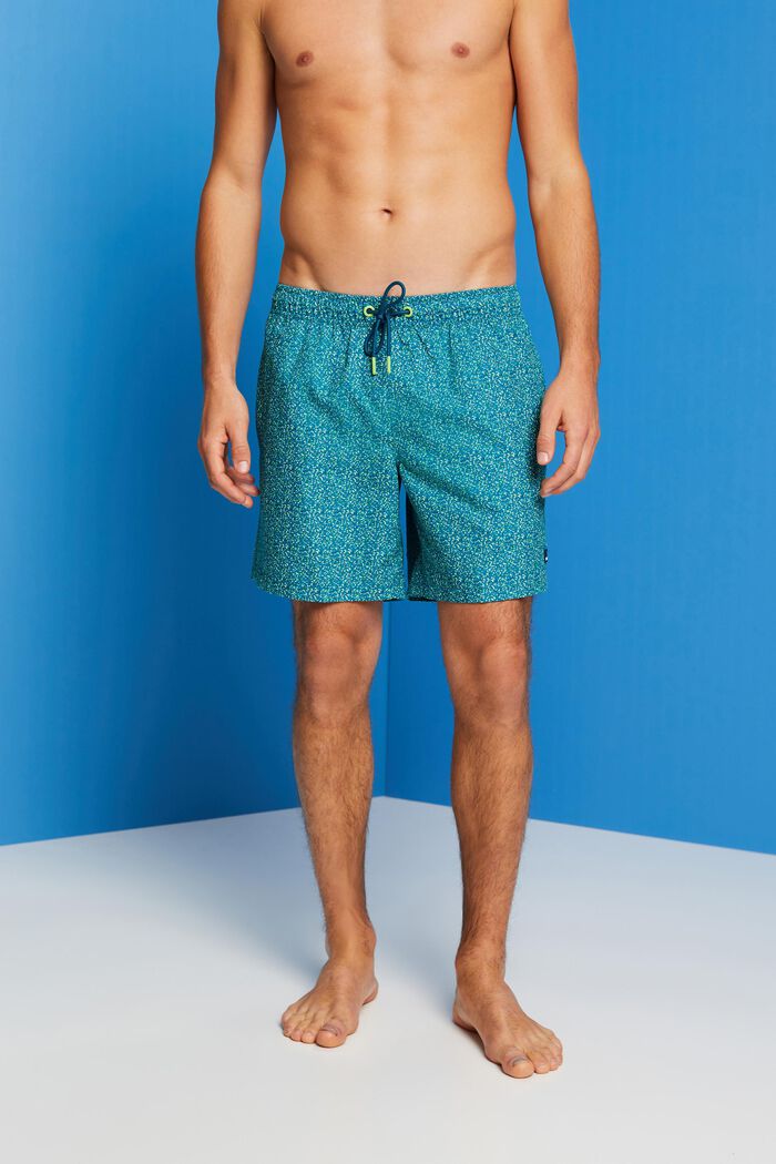 Swimming shorts with all-over pattern, TEAL BLUE, detail image number 0