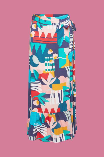 Wrap skirt with multi-coloured print