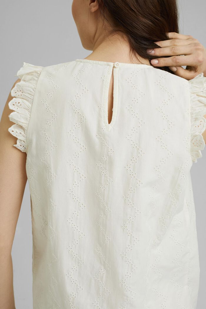 Blouse with broderie anglaise, organic cotton, OFF WHITE, detail image number 5