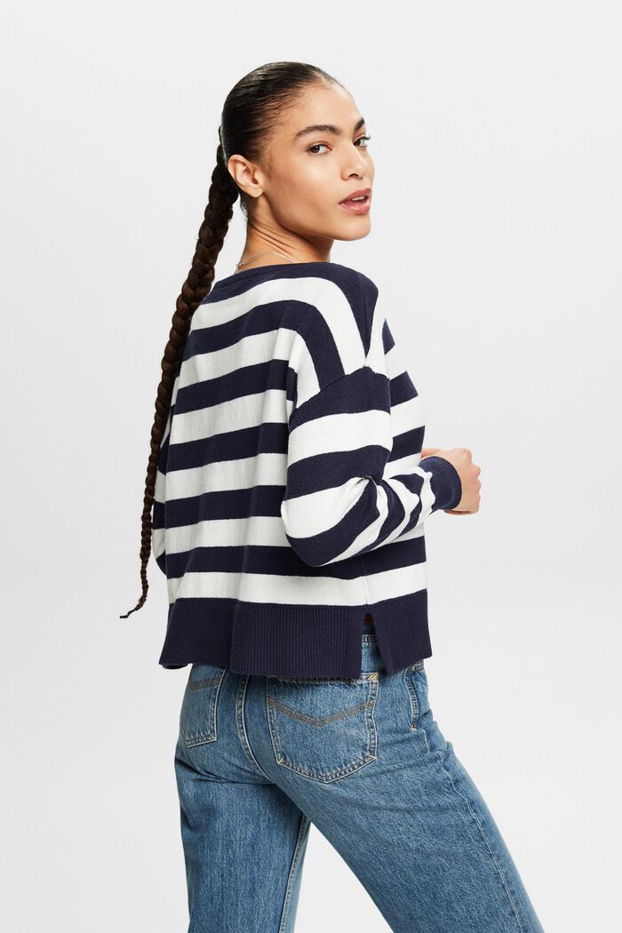Striped Cotton-Linen Sweater, NAVY, detail image number 2